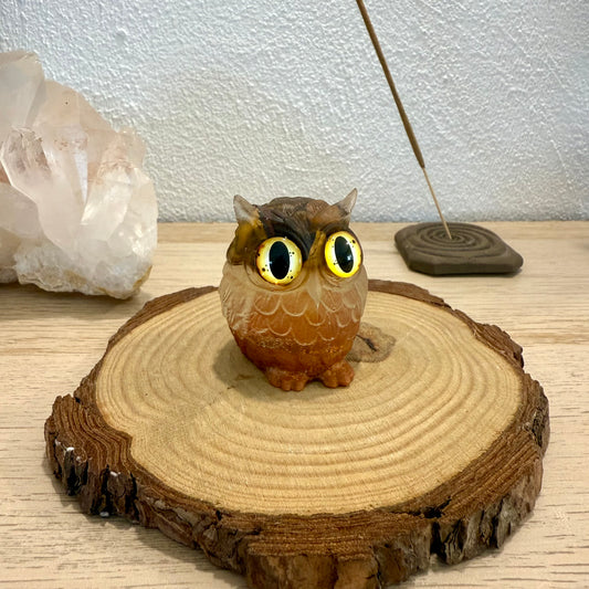 Búho de Resina con Ojo de Tigre – Fuerza y Protección